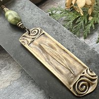 Willow Leaf Bronze Pendant, Connemara Marble Necklace, Irish Celtic Jewelry, Sacred Celtic Tree Astrology, Leather Vegan Cords, Green Witch