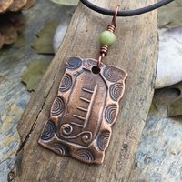 Apple Tree Ogham Charm, Copper Pendant, Connemara Marble, Hand Carved Art, Irish Celtic Spirals, Leather & Vegan Cords, Druid Pagan Trees