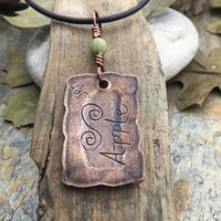 Apple Tree Ogham Charm, Copper Pendant, Connemara Marble, Hand Carved Art, Irish Celtic Spirals, Leather & Vegan Cords, Druid Pagan Trees
