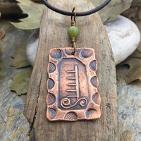 Apple Tree Ogham Charm, Copper Pendant, Connemara Marble, Hand Carved Art, Irish Celtic Spirals, Leather & Vegan Cords, Druid Pagan Trees