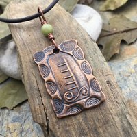 Apple Tree Ogham Charm, Copper Pendant, Connemara Marble, Hand Carved Art, Irish Celtic Spirals, Leather & Vegan Cords, Druid Pagan Trees