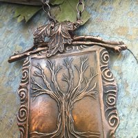 Celtic Tree of Life Pendant, Copper Tree Necklace, Irish Celtic Spirals, Leaves, Statement Art Jewelry, Hand Carved, Soul Harbor Jewelry