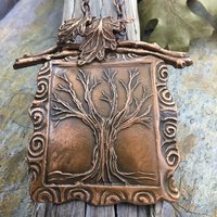Celtic Tree of Life Pendant, Copper Tree Necklace, Irish Celtic Spirals, Leaves, Statement Art Jewelry, Hand Carved, Soul Harbor Jewelry