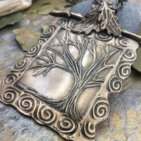 Celtic Tree of Life, Bronze Tree Necklace, Hand Carved Art Jewelry, Large Statement Pendant, Irish Celtic Spirals, Soul Harbor Jewelry