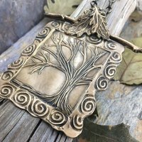 Celtic Tree of Life, Bronze Tree Necklace, Hand Carved Art Jewelry, Large Statement Pendant, Irish Celtic Spirals, Soul Harbor Jewelry