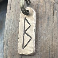 Berkano Rune, Bronze Rune Charm, Hand Carved, Viking Pendant for Men, Unisex, Elder Futhark, Ancient Pagan, Leather & Vegan Necklace Cords