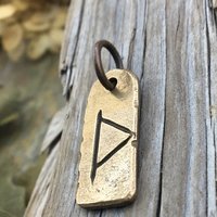 Thurisaz Rune Charm, Bronze Rune Pendant, Hand Carved, Nordic Norse, Men's Viking Jewelry, Eco Recycled Metal, Leather & Vegan Cords, Odin