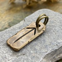 Tiwaz Rune, Bronze Rune Charm, Viking Pendants for Men, Unisex Nordic Jewelry, Elder Futhark, Handmade, Hand Carved, Leather & Vegan Cords