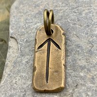 Tiwaz Rune, Bronze Rune Charm, Viking Pendants for Men, Unisex Nordic Jewelry, Elder Futhark, Handmade, Hand Carved, Leather & Vegan Cords