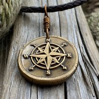 Compass Rose Charm, Bronze Compass Necklace, Nautical Sailing Gifts, Protection Guidance Talisman, Men's Jewelry, Grad Gifts, Handmade Art