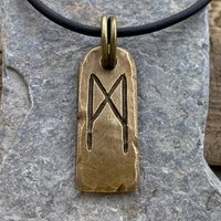 Mannaz Rune, Bronze Rune Charms, Handcrafted, Men Women Viking Necklaces, Nordic Norse Jewelry, Elder Futhark, Ancient Pagan, Necklace Cords