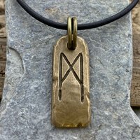 Mannaz Rune, Bronze Rune Charms, Handcrafted, Men Women Viking Necklaces, Nordic Norse Jewelry, Elder Futhark, Ancient Pagan, Necklace Cords