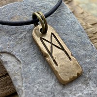 Mannaz Rune, Bronze Rune Charms, Handcrafted, Men Women Viking Necklaces, Nordic Norse Jewelry, Elder Futhark, Ancient Pagan, Necklace Cords