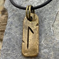 Laguz Rune, Bronze Rune Charm, Hand Carved, Viking Necklace, Men Women, Elder Futhark, Ancient Pagan, Leather & Vegan Necklace Cords