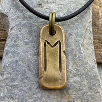 Ehwaz Rune, Bronze Rune Charm, Hand Carved, Viking Pendant for Men, Women, Ancient Pagan, Elder Futhark, Leather & Vegan Necklace Cords