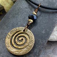 Pentagram Bronze Charm, Pentacle Pendant, Black Crystal Bead, Leather & Vegan Cords, Pagan Wicca, 5 Elements Star, Handmade, Witchy Things