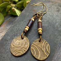 Tree of Life, Bronze Earrings, Czech Glass Beads, Hypoallergenic Ear Wires, Handmade, Art Jewelry, Wire Wrapped Beads, Oval Tree Dangles