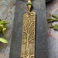 Tree of Life, Bronze Pendant, Connemara Marble, Irish Celtic Jewelry, Long Tree Necklace, Celtic Spirals, Hand Carved, Soul Harbor Jewelry