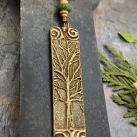 Tree of Life, Bronze Pendant, Connemara Marble, Irish Celtic Jewelry, Long Tree Necklace, Celtic Spirals, Hand Carved, Soul Harbor Jewelry