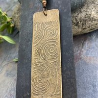 Bronze Feather Pendant, Connemara Marble, Celtic Spirals, Long Single Feather, Handmade, Art Jewelry, Long Necklace, Soul Harbor Jewelry