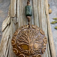 Celtic Tree of Life, Copper Pendant, Connemara Marble, Irish Celtic Jewelry, Crann Bethadh, 7th Wedding Anniversary, Hand Carved Art Jewelry