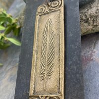 Bronze Feather Pendant, Connemara Marble, Celtic Spirals, Long Single Feather, Handmade, Art Jewelry, Long Necklace, Soul Harbor Jewelry