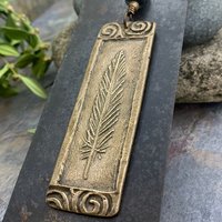 Bronze Feather Pendant, Connemara Marble, Celtic Spirals, Long Single Feather, Handmade, Art Jewelry, Long Necklace, Soul Harbor Jewelry