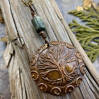 Celtic Tree of Life, Copper Pendant, Connemara Marble, Irish Celtic Jewelry, Crann Bethadh, 7th Wedding Anniversary, Hand Carved Art Jewelry