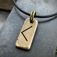 Kenaz Rune Charm, Kennaz Bronze Pendant, Men's Viking Jewelry, Norse Gifts, Elder Futhark, Handmade Art, Hand Carved, Soul Harbor Jewelry