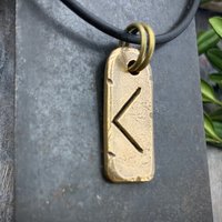 Kenaz Rune Charm, Kennaz Bronze Pendant, Men's Viking Jewelry, Norse Gifts, Elder Futhark, Handmade Art, Hand Carved, Soul Harbor Jewelry