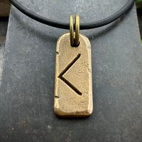 Kenaz Rune Charm, Kennaz Bronze Pendant, Men's Viking Jewelry, Norse Gifts, Elder Futhark, Handmade Art, Hand Carved, Soul Harbor Jewelry