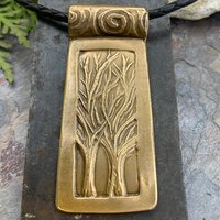 Two Trees Bronze Pendant, Celtic Tree of Life, Hand Carved, Irish Celtic Spirals, Intertwined, Handmade Art Jewelry, 8th Anniversary Gifts