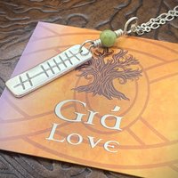 Grá Ogham Necklace, Love Bar Charm, Sterling Silver, Connemara Marble, Irish Celtic Jewelry, Hand Carved, Love Friend Gifts, Art Jewelry