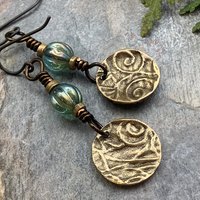 Fern Bronze Earrings, Light Dangle Earrings, Earthy Czech Glass Beads, Hypoallergenic Ear Wires, Botanical Green Witch, Soul Harbor Jewelry