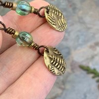 Fern Bronze Earrings, Light Dangle Earrings, Earthy Czech Glass Beads, Hypoallergenic Ear Wires, Botanical Green Witch, Soul Harbor Jewelry