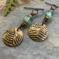 Fern Bronze Earrings, Light Dangle Earrings, Earthy Czech Glass Beads, Hypoallergenic Ear Wires, Botanical Green Witch, Soul Harbor Jewelry