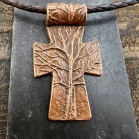 Tree Cross Pendant, Copper Cross, Tree Branch Cross, Men's Jewelry, Irish Celtic Trees, Hand-Carved, Spiritual Gifts, Tree of Life, Earthy
