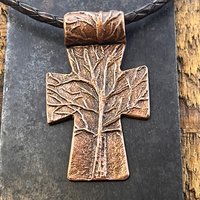 Tree Cross Pendant, Copper Cross, Tree Branch Cross, Men's Jewelry, Irish Celtic Trees, Hand-Carved, Spiritual Gifts, Tree of Life, Earthy