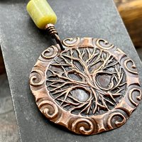 Celtic Tree of Life, Copper Pendant, Connemara Marble, Irish Celtic Spirals, Round Tree of Life, Crann Bethadh, Earthy Organic, Art Jewelry