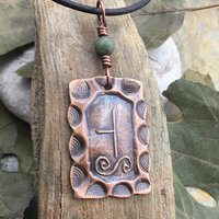 Hawthorn Tree Ogham Charm, Copper Pendant, Connemara Marble, Celtic Tree Astrology, Hand Carved Art, Irish Gaelic Spirals, May 13 – June 9