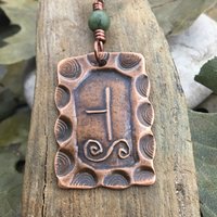 Hawthorn Tree Ogham Charm, Copper Pendant, Connemara Marble, Celtic Tree Astrology, Hand Carved Art, Irish Gaelic Spirals, May 13 – June 9