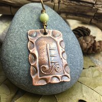 Alder Tree Ogham Charm, Copper Pendant, Connemara Marble, Celtic Tree Astrology, Irish Gaelic, Hand Carved, Birth Sign, March 18 – April 14