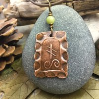 Ivy Ogham Charm, Copper Pendant, Connemara Marble, Celtic Tree Astrology, Hand Carved Art, Leather & Vegan Cords, September 30 – October 27