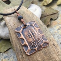 Gorse Tree Ogham Charm, Copper Pendant, Connemara Marble, Irish Celtic Spirals, Ogham Trees, Marble of Ireland, Leather & Vegan Cords, Pagan