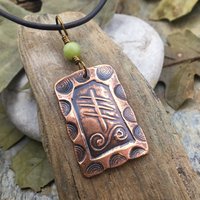 Reed Ogham Charm, Copper Pendant, Celtic Tree Astrology, Connemara Marble, Irish Celtic Spirals, Hand Carved, October 28 to November 24
