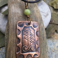 Reed Ogham Charm, Copper Pendant, Celtic Tree Astrology, Connemara Marble, Irish Celtic Spirals, Hand Carved, October 28 to November 24
