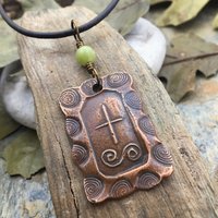 Fir Tree Ogham, Copper Pendant, Connemara Marble, Celtic Tree Astrology, Irish Celtic Jewelry, Hand Carved, Druid Sacred Trees, Handmade Art