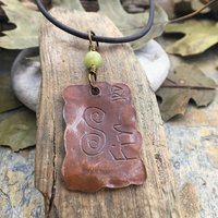 Fir Tree Ogham, Copper Pendant, Connemara Marble, Celtic Tree Astrology, Irish Celtic Jewelry, Hand Carved, Druid Sacred Trees, Handmade Art