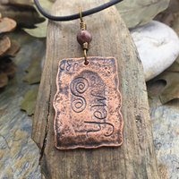 Yew Tree Ogham Charm, Copper Pendant, Connemara Marble, Hand Carved, Irish Celtic, Druid Trees, Leather & Vegan Cords, Handmade Art Jewelry