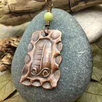 Hazel Tree Ogham Charm, Copper Pendant, Celtic Tree Astrology, Connemara Marble, Hand Carved, Spirals, Celtic Zodiac, August 5 – September 1
